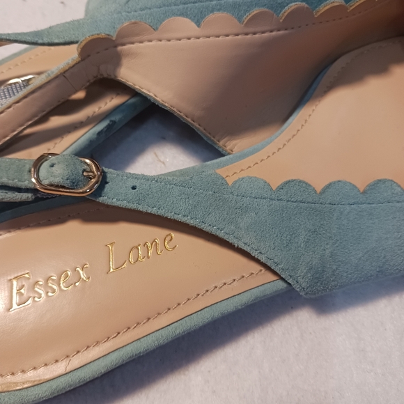 Essex Lane Women's Teal Suede Flats with Bow Slingback Womens 8.5 - Picture 3 of 7